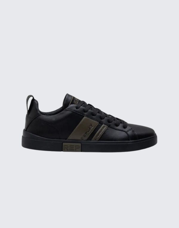 Replay Polys Stripes 2 Sneakers In Black And Military Green Mens