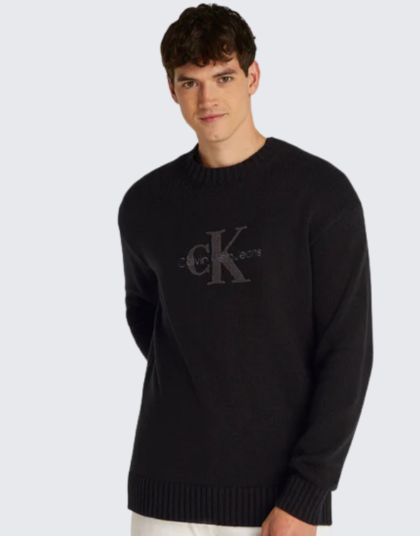 Calvin Klein Chenille Monologo Sweater In Black Men