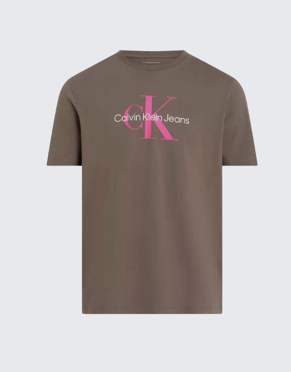 Calvin Klein Hero Mono Logo Short Sleeve T-Shirt In Brown  Men