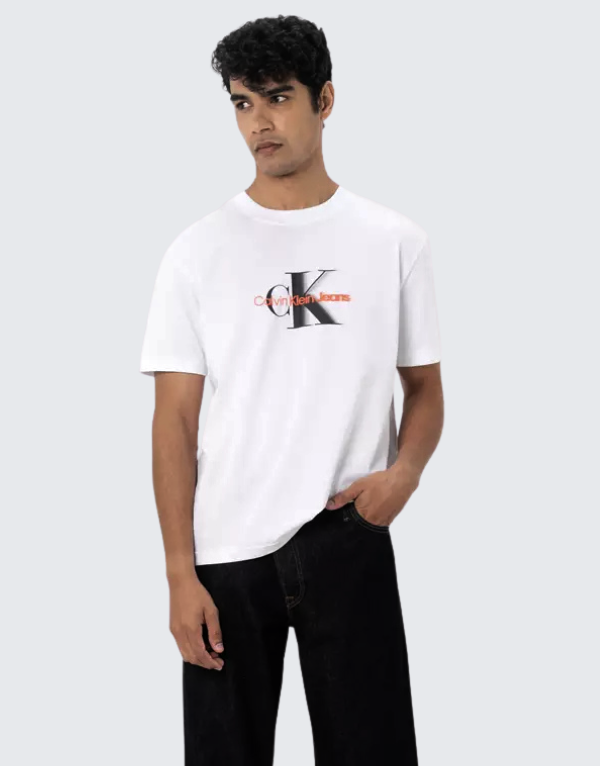 Calvin Klein Monologo Shift Short Sleeve T-Shirt In White Men