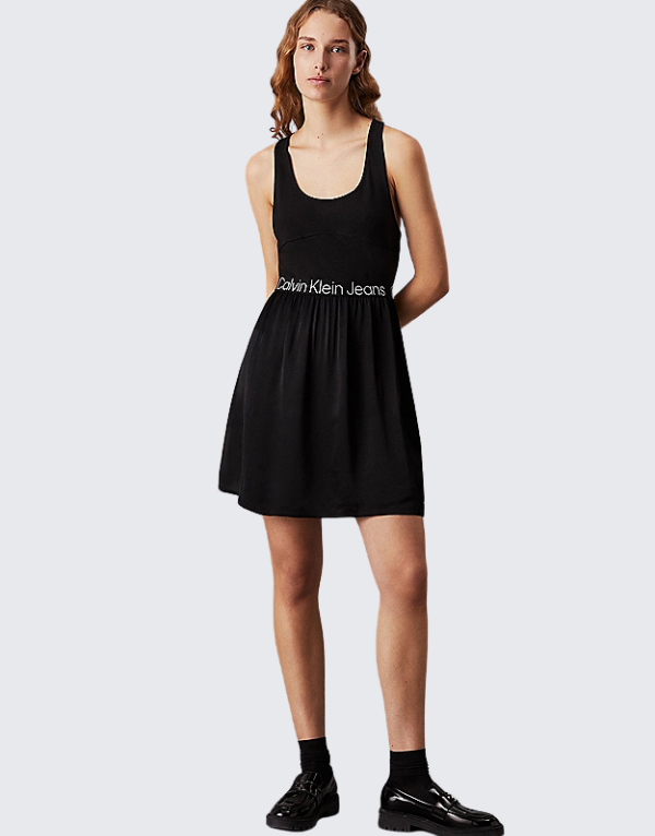 Calvin Klein Racerback Logo Dress In Black Womens