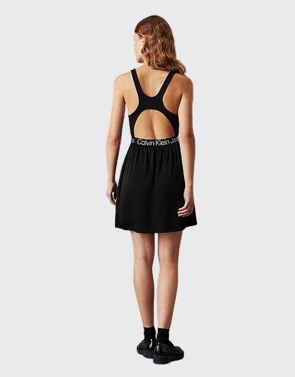 Calvin Klein Racerback Logo Dress In Black Womens
