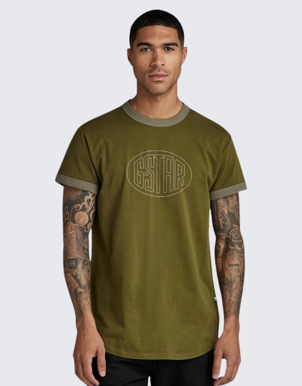 G-Star Raw Lash Ringer Short Sleeve T-Shirt In Dark Olive For Men
