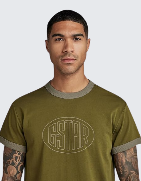 G-Star Raw Lash Ringer Short Sleeve T-Shirt In Dark Olive For Men