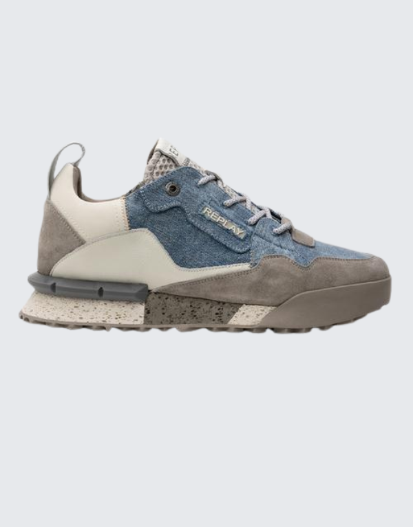 Replay Field Denim 1 Sneakers In Denim And Light Grey Men