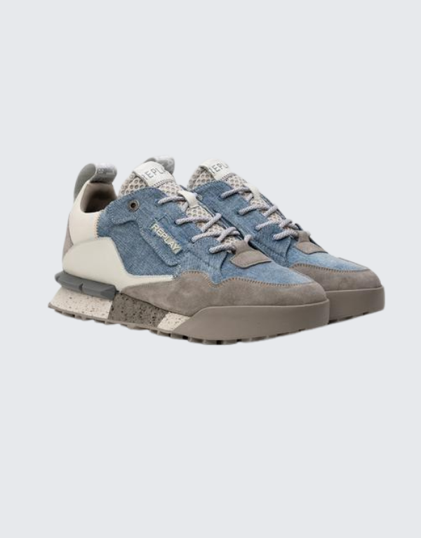 Replay Field Denim 1 Sneakers In Denim And Light Grey Men