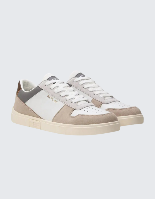 Replay Polys Court 3 Sneakers In White And Beige Men