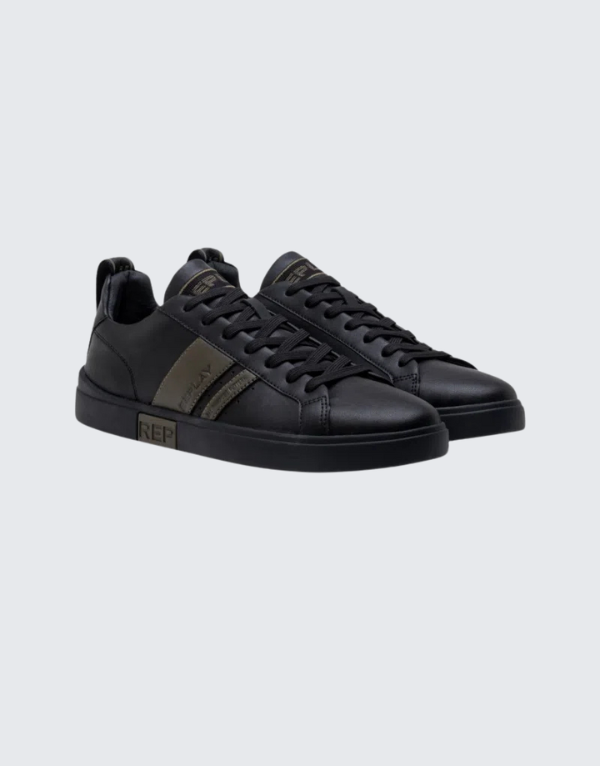Replay Polys Stripes 2 Sneakers In Black And Military Green Mens