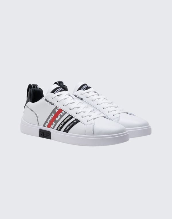 Replay Polys Stripes Sneakers In White And Black  Men